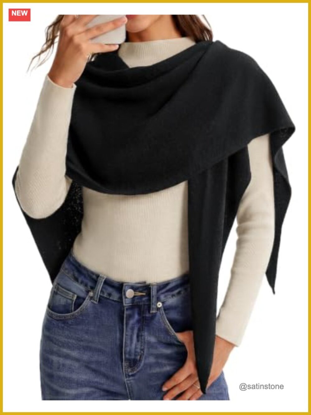 Wool Blend Triangle Fringed Pashmina Shawl Wrap Versatile Scarf